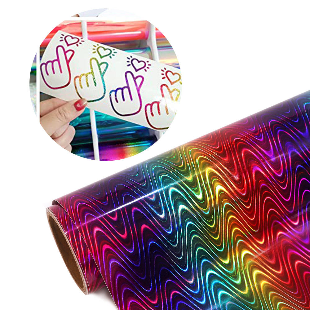 AHIJOY Holographic Vinyl Permanent Adhesive Silver 12 x 5ft Glossy Rainbow Vinyl for Silhouette Crafts Decal Signs Stickers,Glossy Rainbow Silver