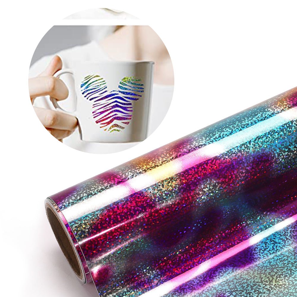 AHIJOY Holographic Vinyl Permanent Adhesive Silver 12 x 5ft Glossy Rainbow Vinyl for Silhouette Crafts Decal Signs Stickers,Glossy Rainbow Silver