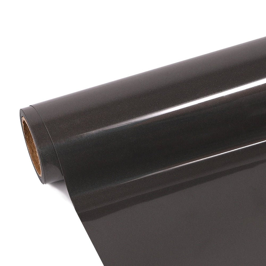 Black reflective heat transfer vinyl for garment printing.